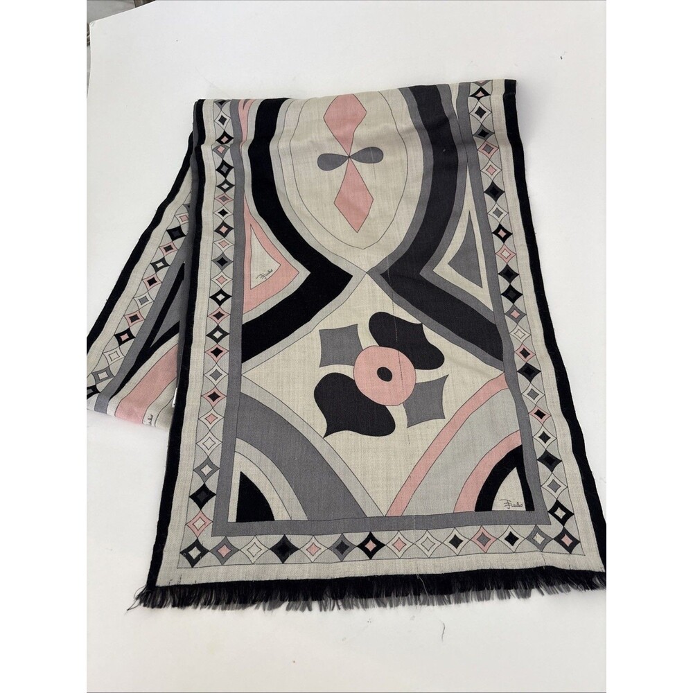 Authentic EMILIO PUCCI Abstract Printed WOOL SILK Scarf Rectangle As-is VGUC